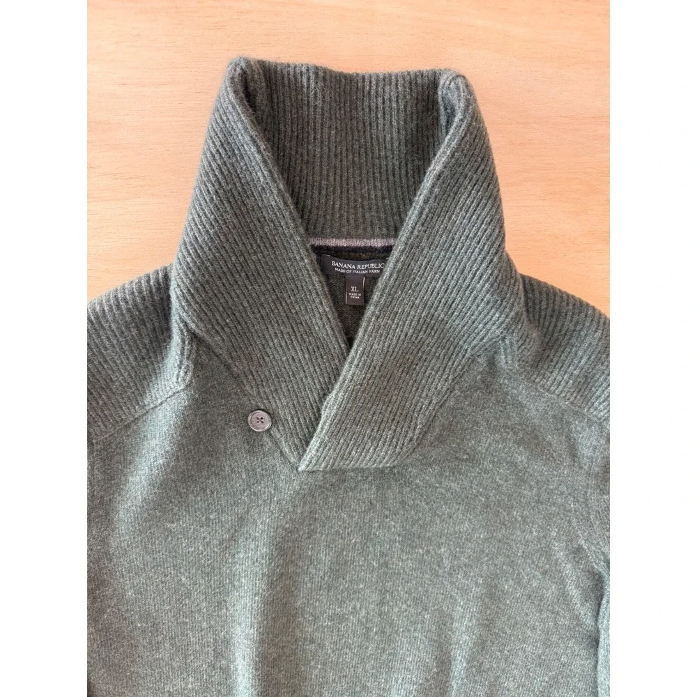 Banana Republic Mens XL Forest Green Shawl Collar Italian Yarn Elbow Sweater